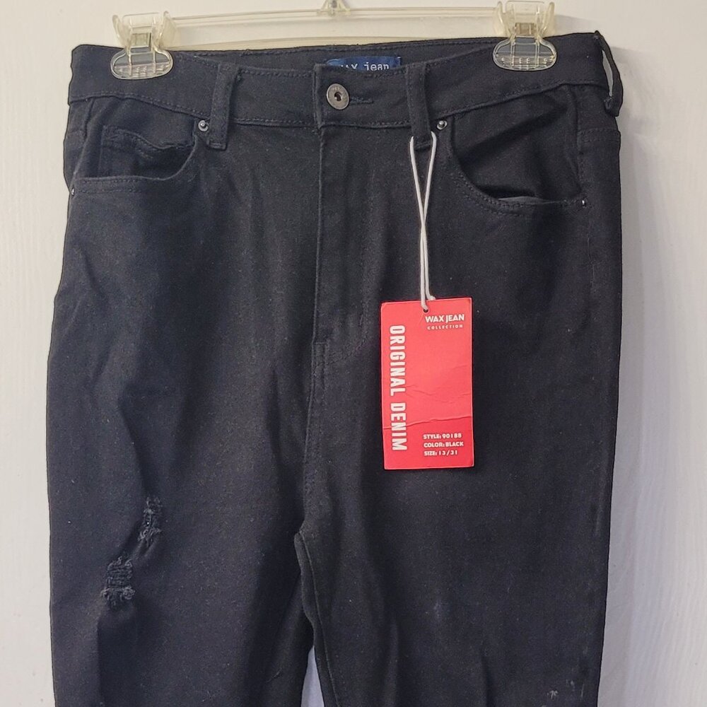 Wax Jean Collection - Black Women Distressed Stretched Jeans - Size 13/31